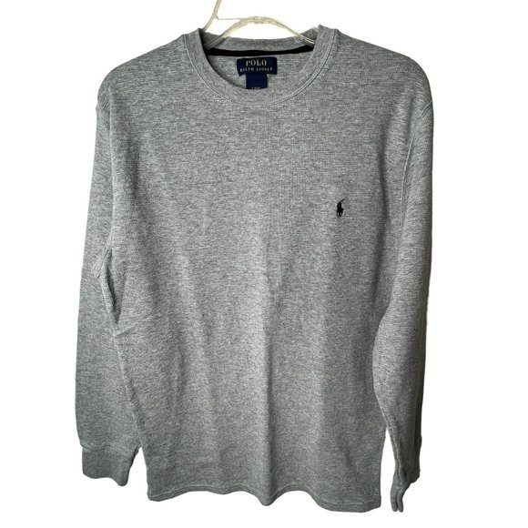 Polo Ralph Lauren Men's 100% Cotton Crew Long Sleeve Gray Thermal‎ Shirt L - Picture 1 of 5